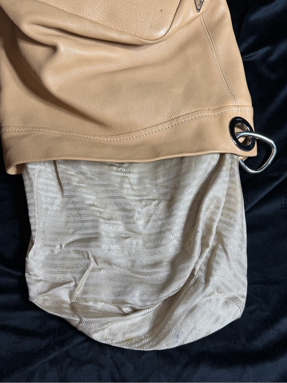 Prada Beige/Tan Pebbled Leather Hobo with Silver Rings - Picture 12 of 13